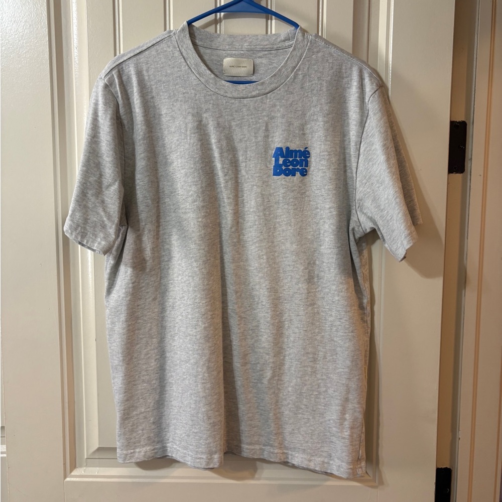 Aime Leon Dore Heather Gray Tee with Blue Chest Logo